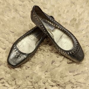 Jimmy Choo Metallic Silver Cut Out Flats 6.5